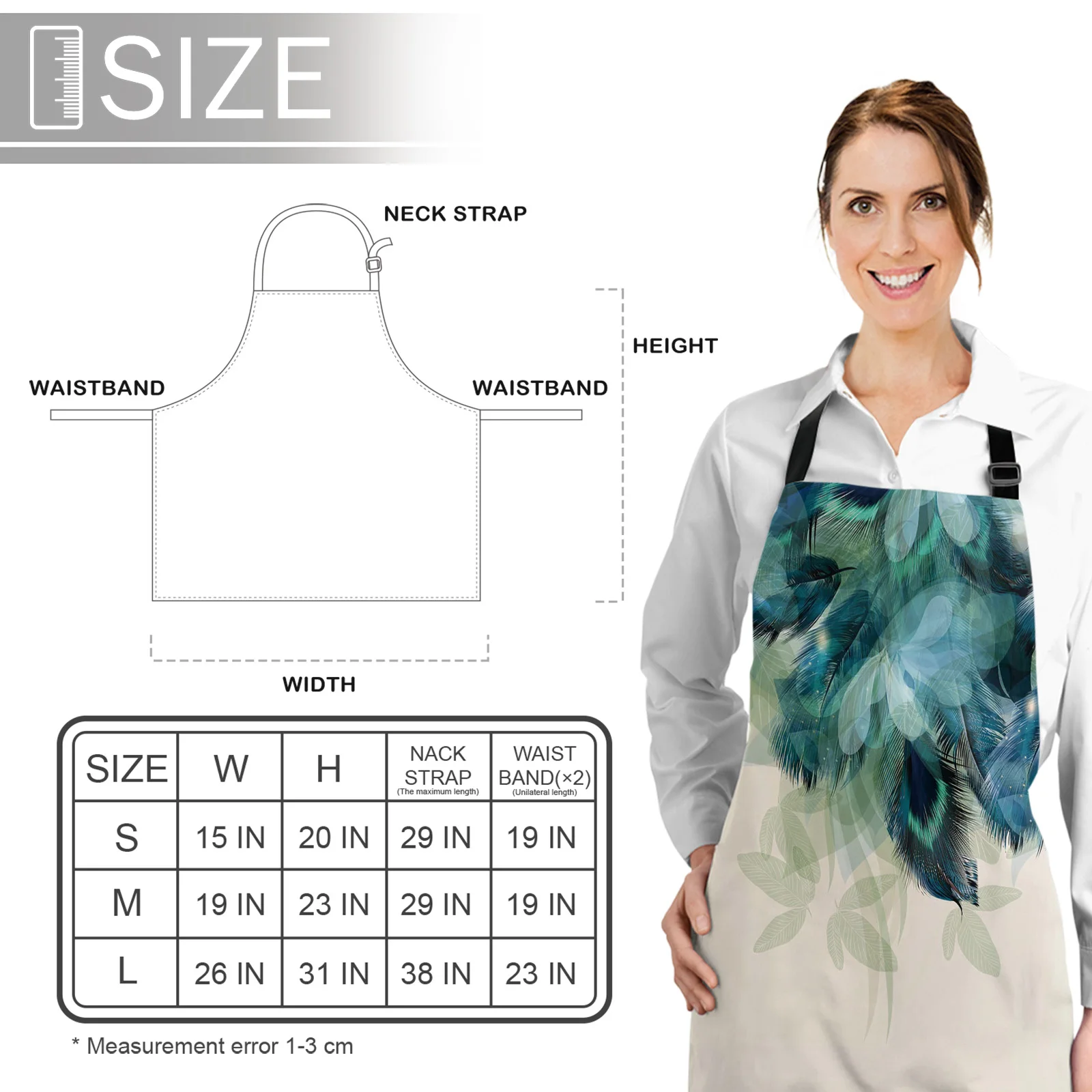 

Peacock Feathers Green Apron Woman Adult Bibs Home Cooking Baking Coffee Shop Cleaning Canvas Aprons Kitchen Accessory