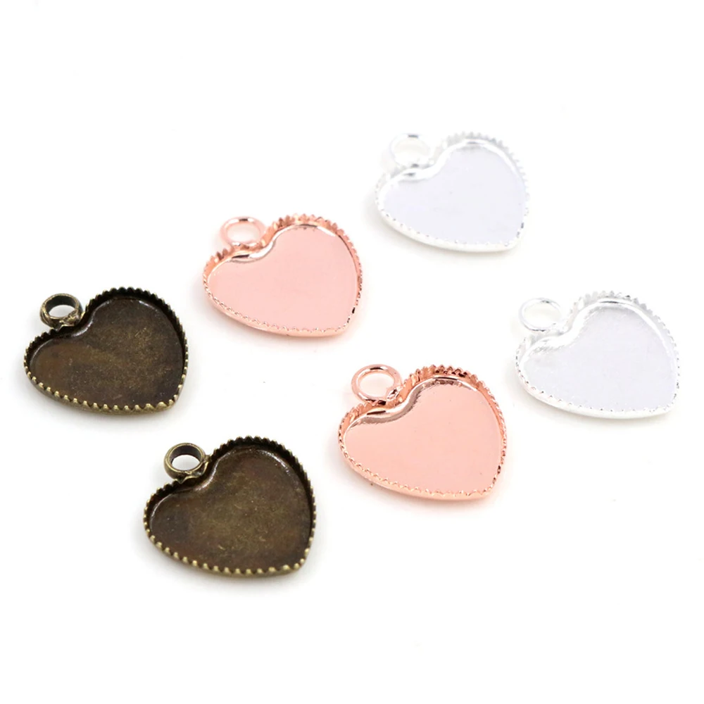 

20pcs/lot 12mm Inner Size Bright Silver Plated and Rose Gold Color Material Heart Style Cabochon Base Cameo Setting Charms Tray