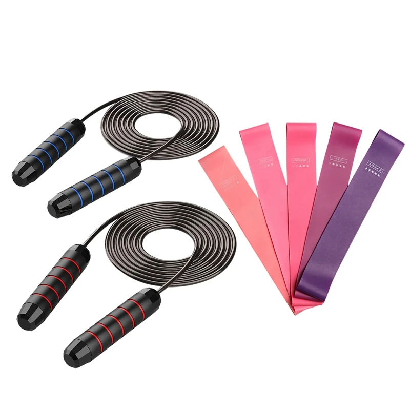 

2Pack Jump Rope with 5Pcs Resistance Bands Adjustable Workout Bands for Home Fitness Body Strength Training