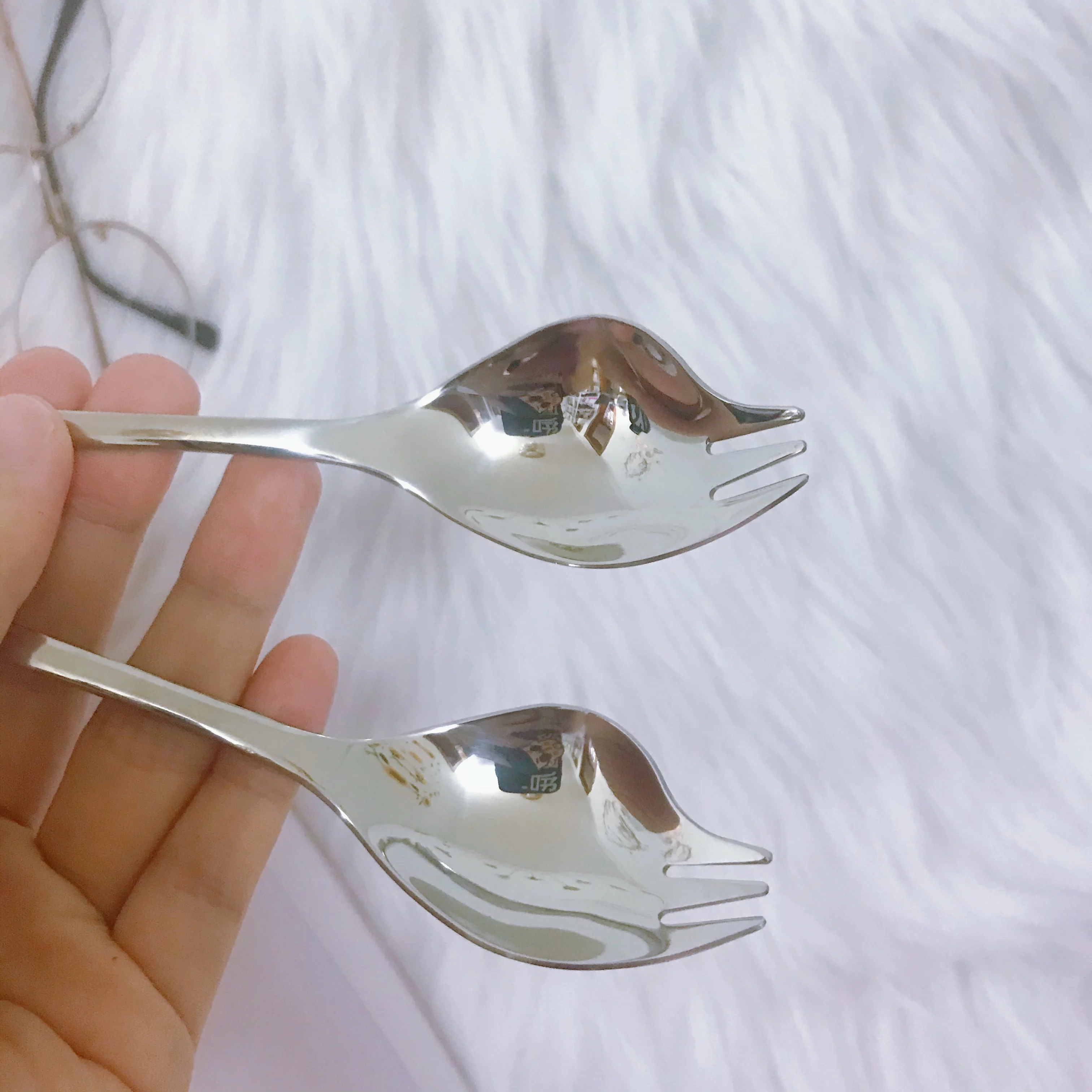 Блестящая Ложка Вилка для салата ложка с Стразы милые Серебристые столовые