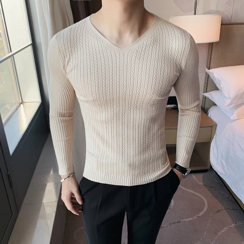 

2021 Brand clothing Men High Quality Knitted sweaters/Male Slim Fit V-neck Set head Leisure Knit T-shirt Plus size S-4XL