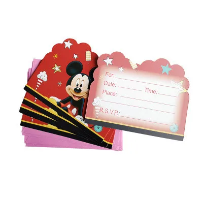 invitation card 6pcs Микки Маус тема вечерние украшения baby shower вечерние украшения и вечерние поставки большая коллекция украшения на день рождения, для маленьких мальчиков - Цвет: invitation card 6pcs