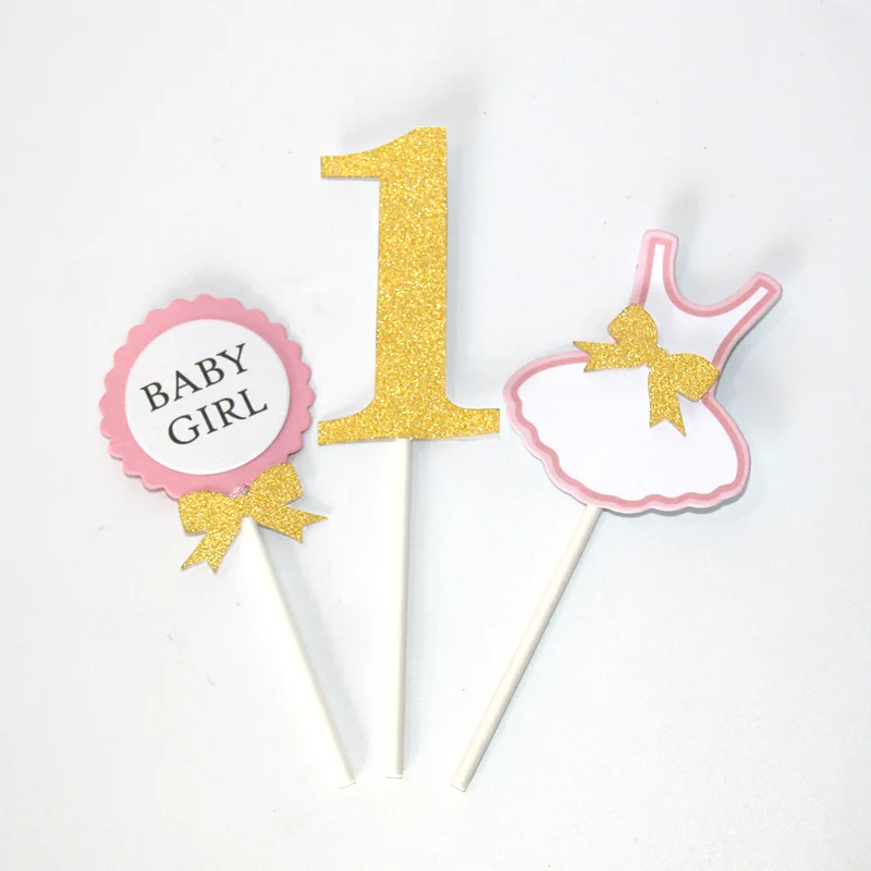 3pcs pink topper Счастливые шляпы для празднования первого дня рождения, декоративная крышка, один праздничный колпак, корона принцессы, 1-й 2-й 3-й год, детский аксессуар для волос - Цвет: 3pcs pink topper