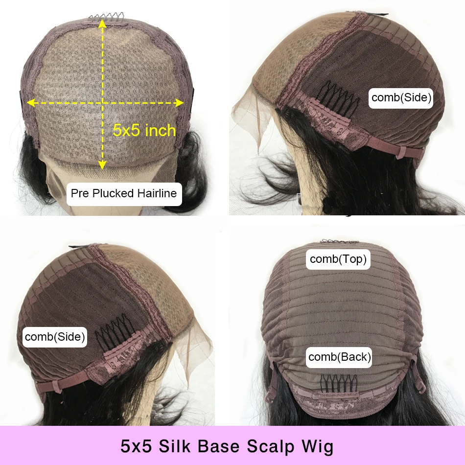 

Brazilian Human Hair Wigs Body Wave Glueless 5x5 Silk Base Scalp Top Wig 180 Density With Baby Hair Natural Color FlowerSeason