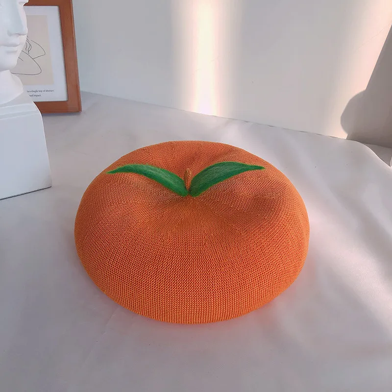 Spring summer women beret hat handmade cute fruit orange painter hat girl thin section breathable peach beanie gift female