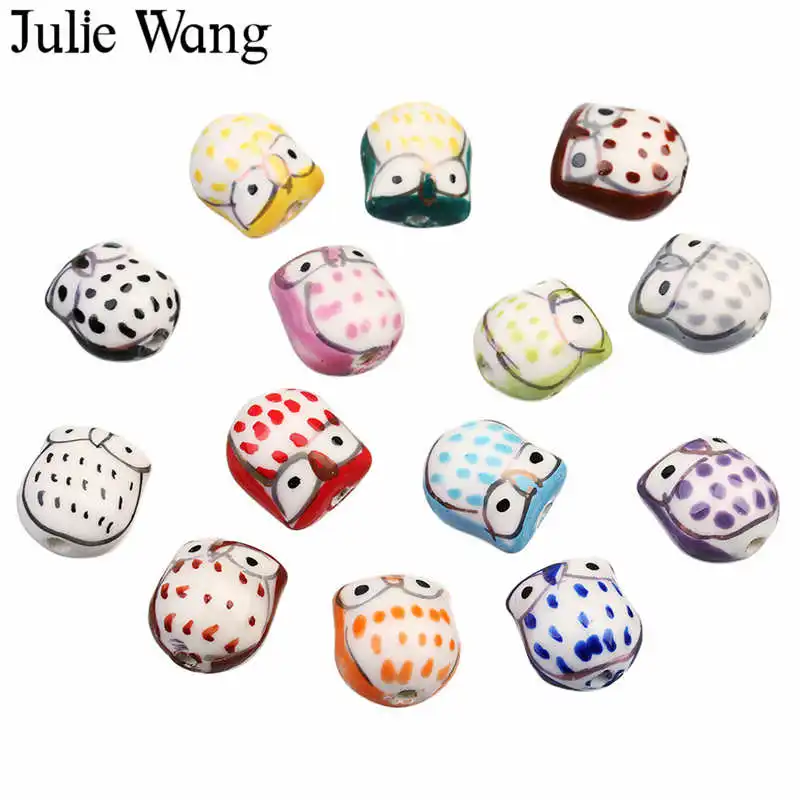 Бусины из керамики в виде совы разноцветные с птицами 5 шт. | Украшения и