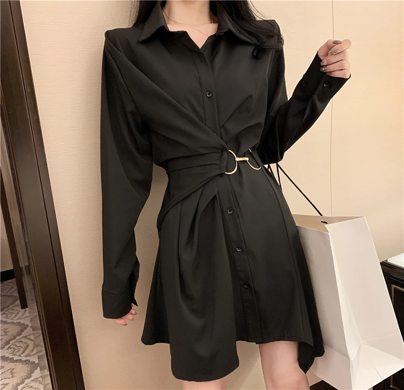 

Модные женские длинные черные рубашки, женские белые длинные рубашки, женские длинные рубашки со шнуровкой на талии, женские длинные Рубашк...