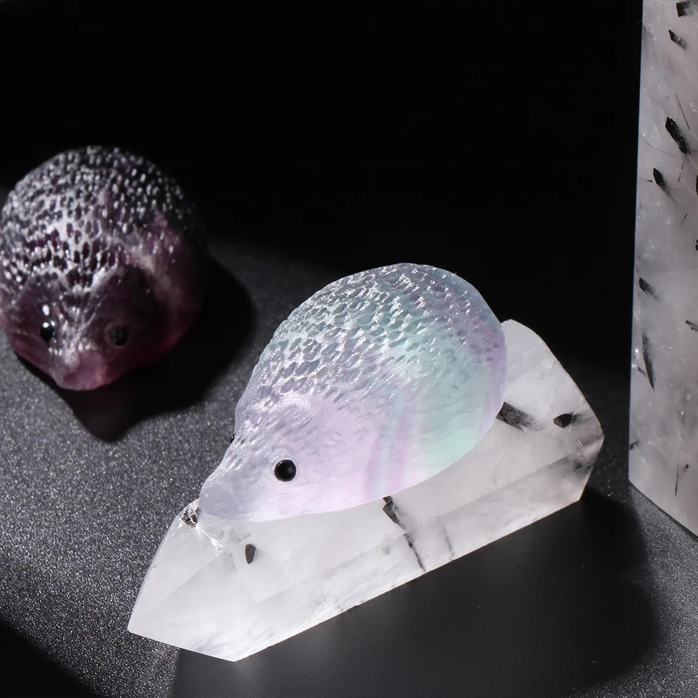 1 шт. Радужный цветной флюорит резной еж кварцевый кристалл исцеляющий ручная