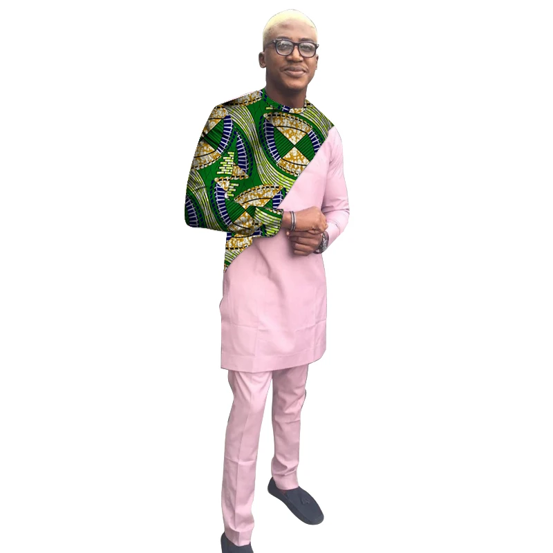 Розовые хлопковые мужские спортивные костюмы Лоскутная Топы + сплошные брюки