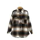 Женская клетчатая куртка, винтажная куртка контрастных цветов с карманами и отложным воротником, Повседневная Уличная одежда для девочек