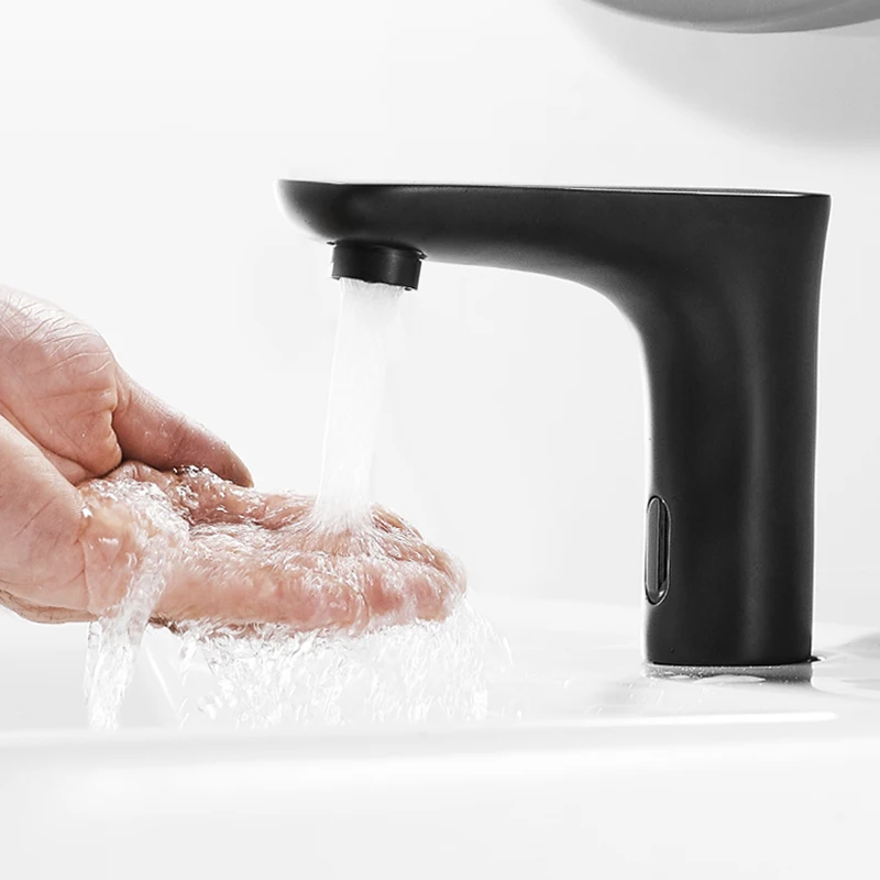 Черный Автоматический сенсорный кран для ванной комнаты Бесконтактный