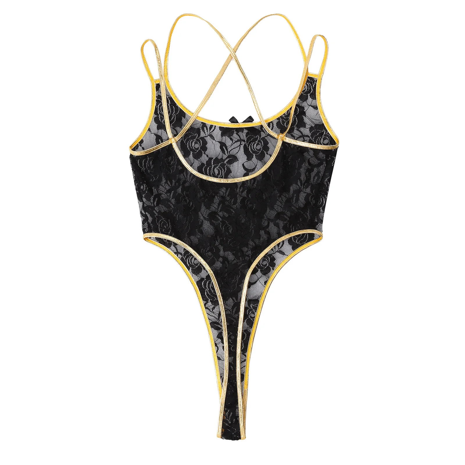 

iiniim Womens Floral Lace Sissy Teddy Catsuit See-through Bodysuit Bodystocking Trimming High Cut Thongs Sleeveless Clubwear