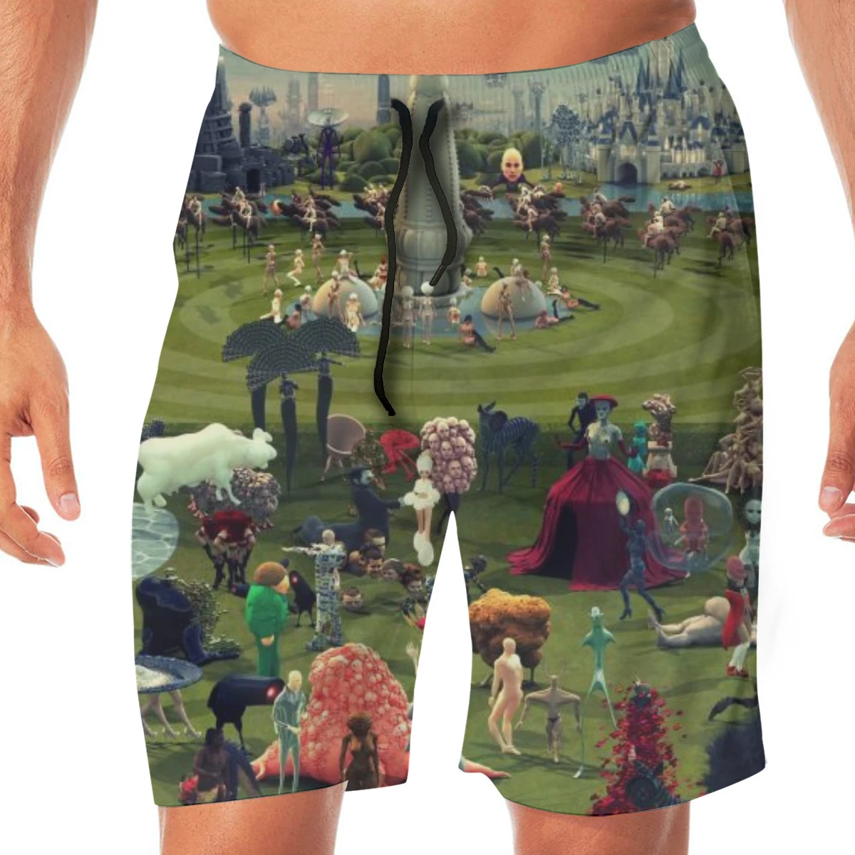 

Men Casual Summer Hawaiian Beach Pants Half Trousers The Garden Of Earthly Delights Print