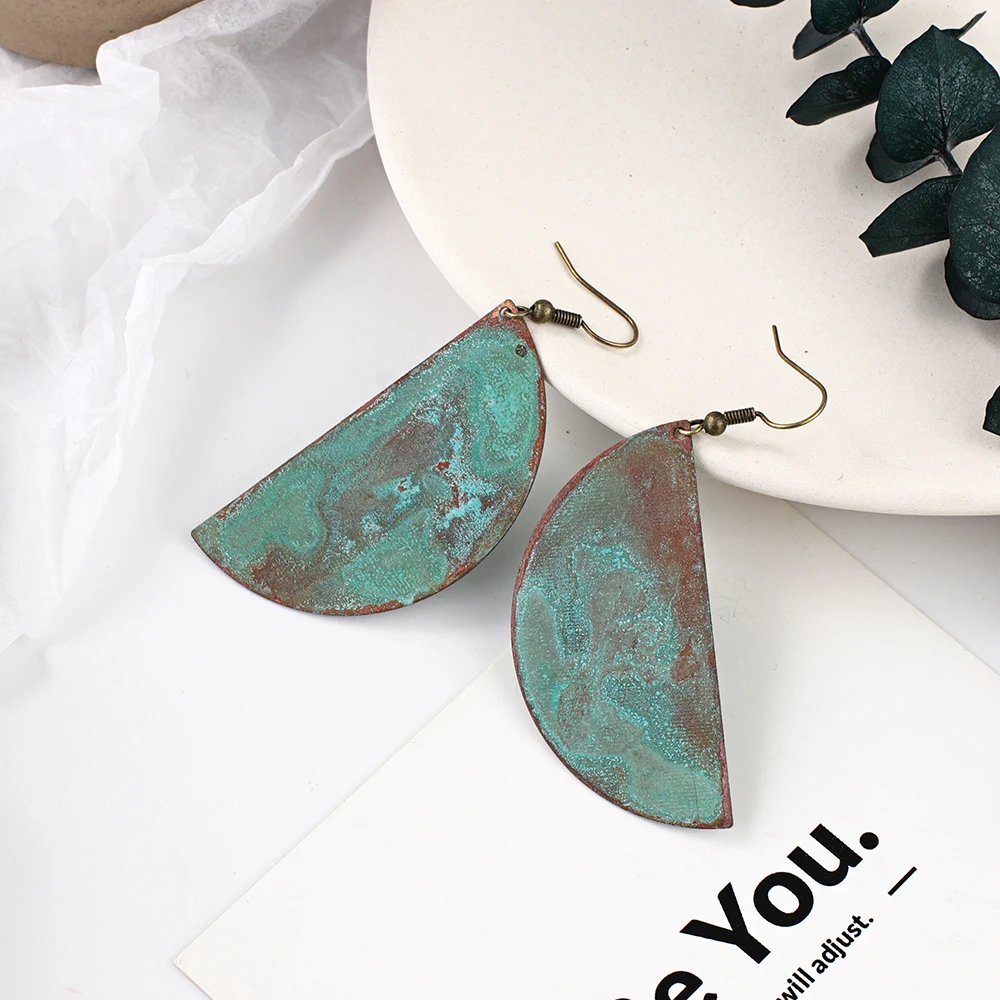 

Copper patina half circle big drop earring