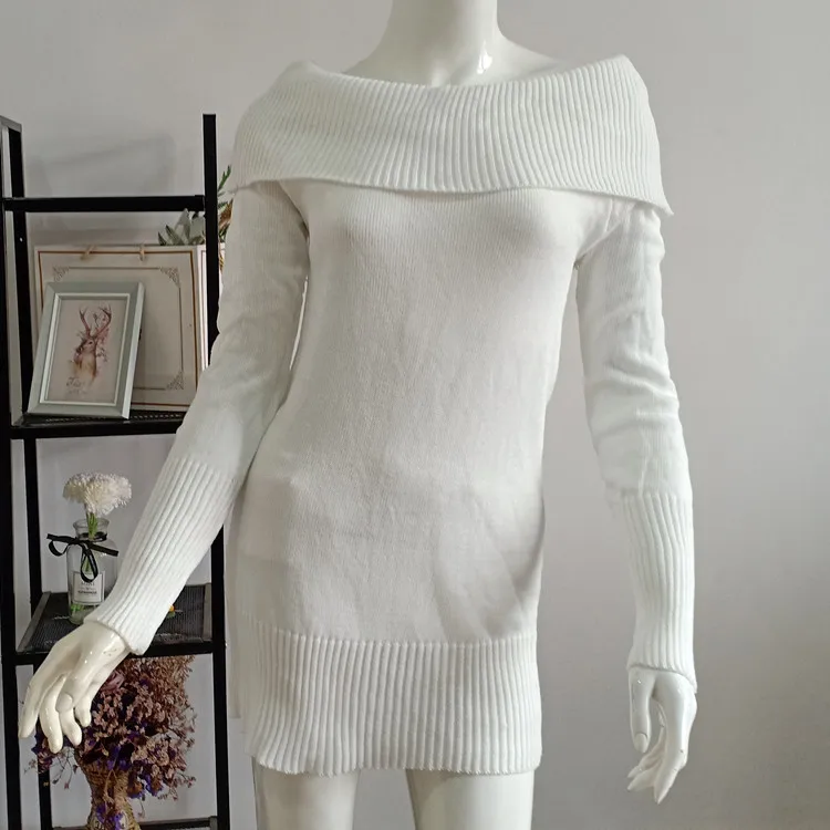 

Hot Solid Color Women One-way Collar Sexy Pregnant Dress Female Sweaters Casual Off-shoulder Sheath Dresses Long Sleeve Ladies