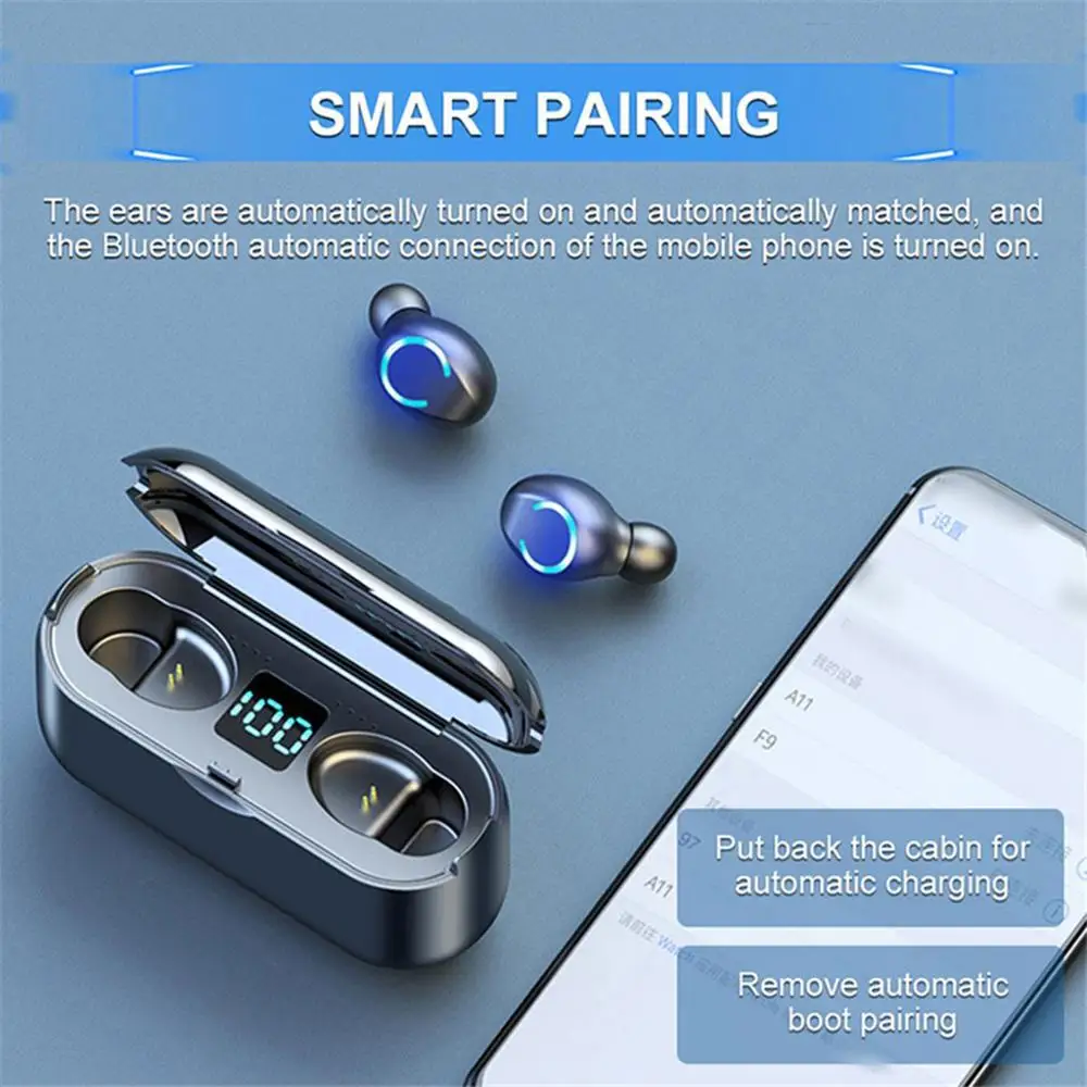 F9 TWS Wireless Earphone Bluetooth 5.0 Headphone LED Display With 3500mAh Power Bank Headset Mic for iOS/Android Phones | Электроника