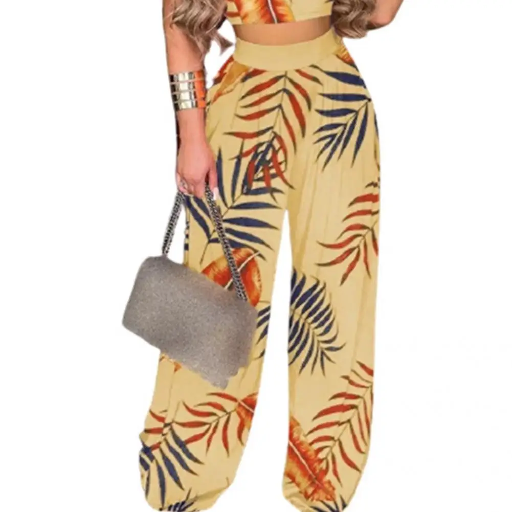 

Straight Leg Soft Leaf Print Wide Leg Pants for Beach Women Pants Straight Leg Soft Leaf Print Wide Leg Pants for Beach