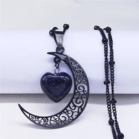 black color stainless steel natural stone charm necklace women moon heart necklace jewelry acero inoxidable joyeria n1130s03