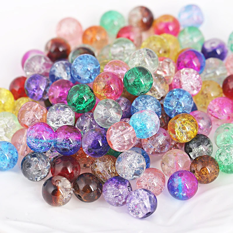 

Colorful Cracked Crystal Round Loose Quartz Beads for Jewelry Making DIY Bracelet Necklaces 100pcs 8mm Double Colors Glass Beads