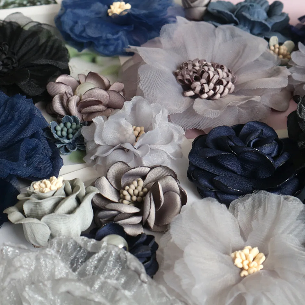 10 шт./лот серия серый черный Камелия Роза шифоновая ткань цветок для свадебного