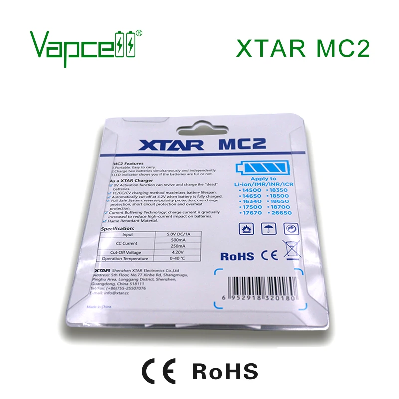 Vapcell заряд батареи XTAR MC2
