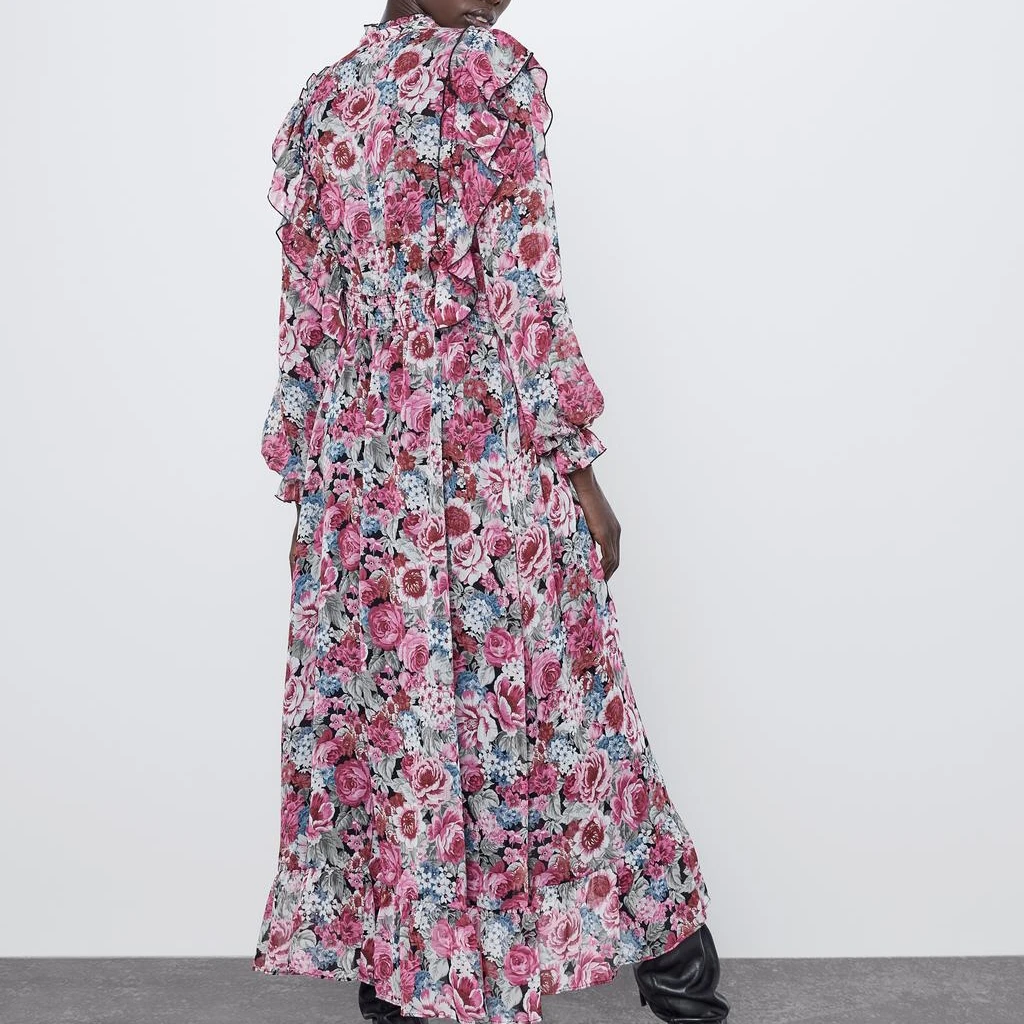 2019 зимнее Новое Каскадное Элегантное Длинное платье с цветочным принтом женское