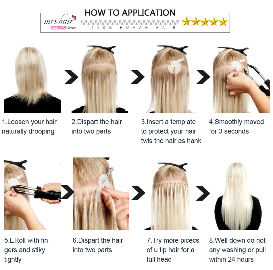 MRS HAIR, 1 г/шт., Омбре, накладные прямые волосы Remy Nail, кератиновые человеческие волосы, 50 шт., 14 дюймов, 18 дюймов, 20 дюймов