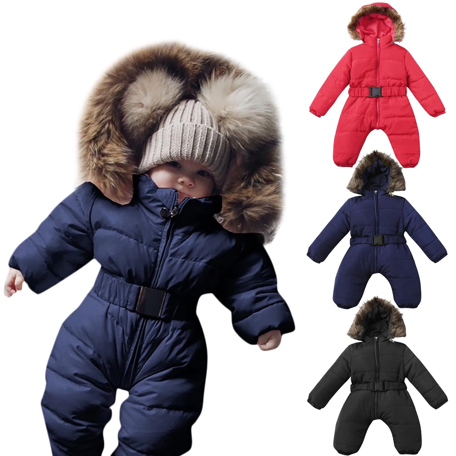 

2021 Brand New Winter Infant Baby Boy Girl Romper Jacket Hooded Jumpsuit Warm Coat Outerwear Kids Outerwear Infant Clothing