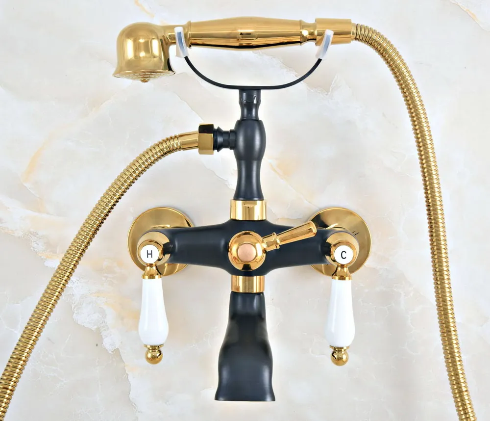 Черный золотой цвет латунные Смесители для ванной ручной дождь насадка душа