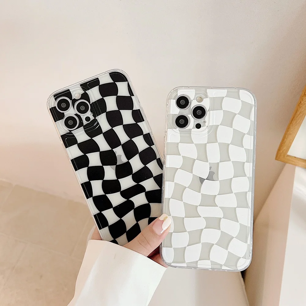 

Geometric Grid Soft Shockproof Phone Case For iPhone 12 11 Pro Max XS Max X XR 8 7 Plus 12 Mini Clear Lens Protection Back Cover
