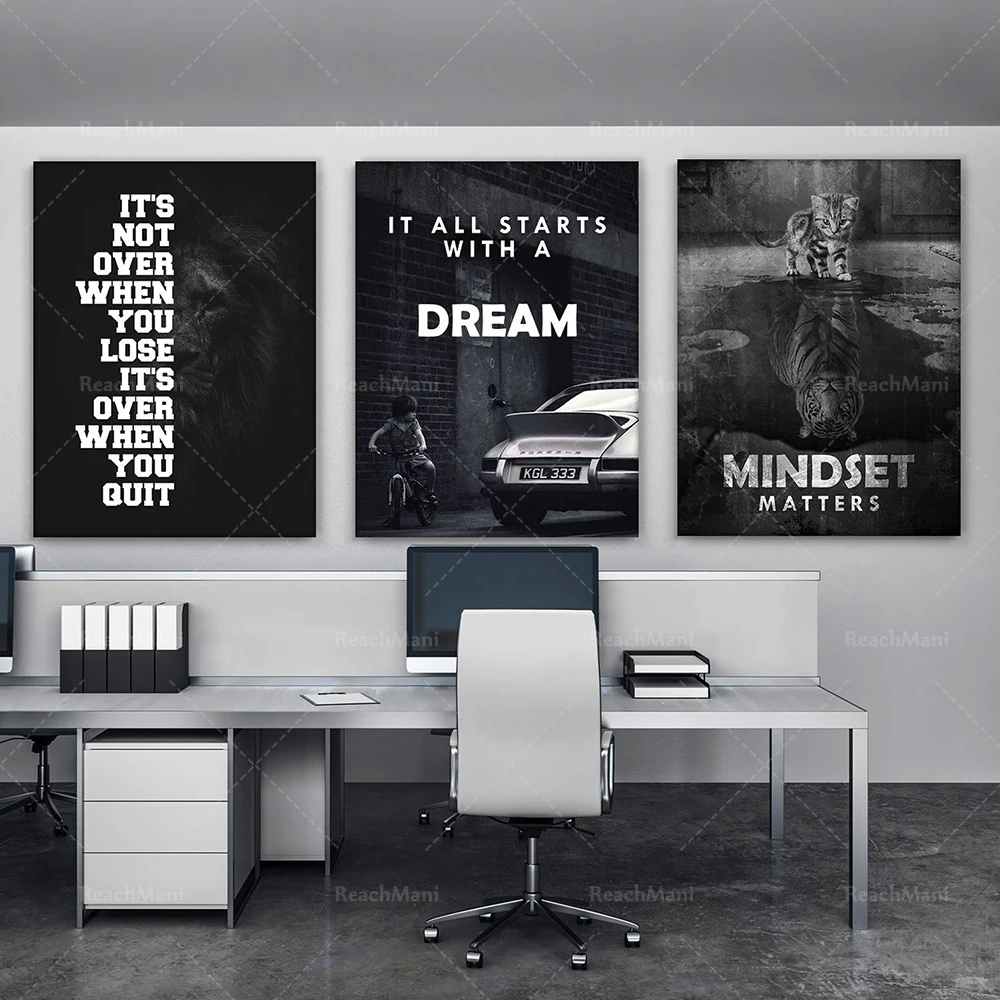 

3x inspirational wall art canvas prints office decoration 3 pieces bundled mentality matters / everything starts with a dream po