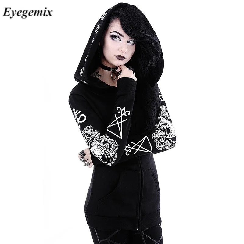 Женская толстовка с длинным рукавом Готическая панк принтом Луны и букв
