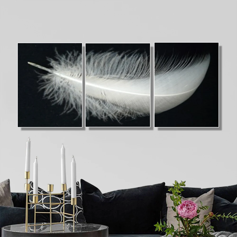 

Art Feather Canvas Painting 3 Panel Black White Posters And Prints Wall Art Picture For Living Room Decoration Modern Home Decor