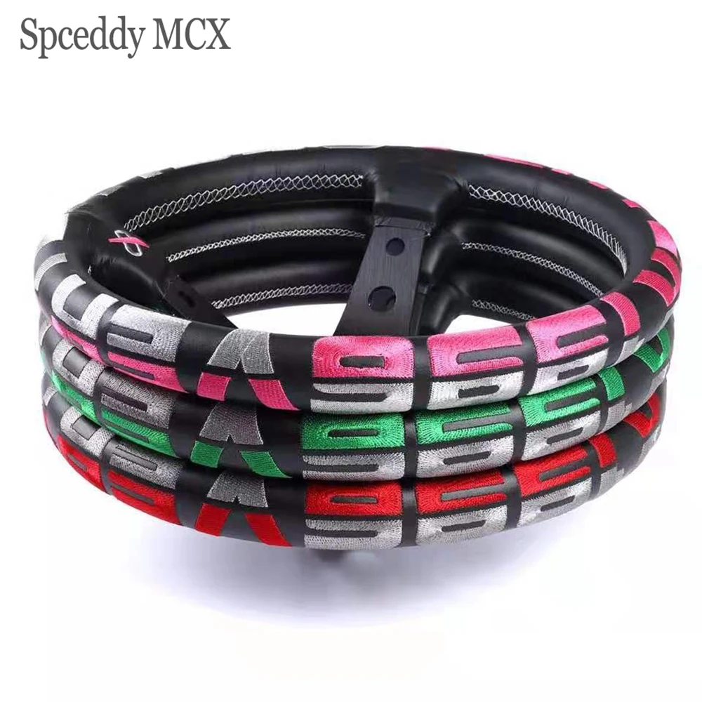 Spceddy MCX Универсальный 13 дюймов 330 мм Натуральная кожа гоночный руль вышивка