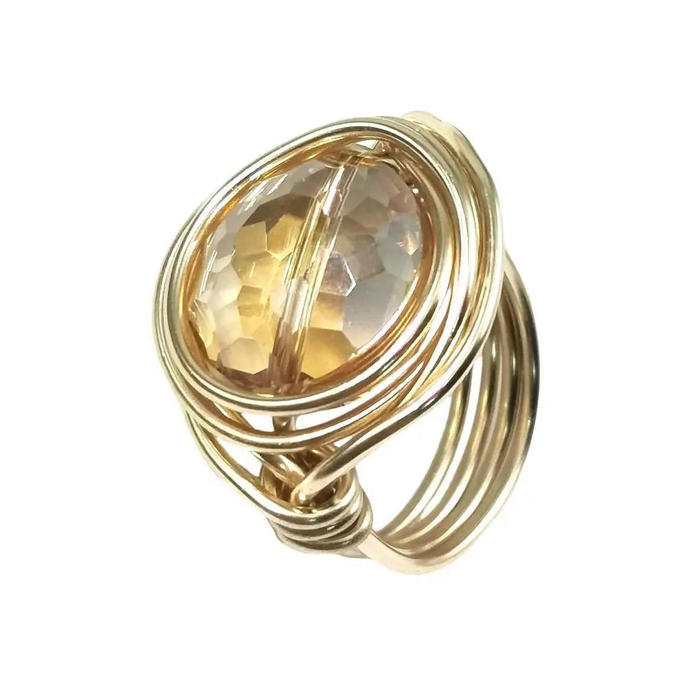 FR072Champagne Gold MANILAI, бохо, ручная работа, большой кристалл шампанского, кольца для женщин, модные ювелирные изделия, золотой цвет, проволока, спиральные бусины, кольцо на палец - Цвет основного камня: FR072Champagne Gold