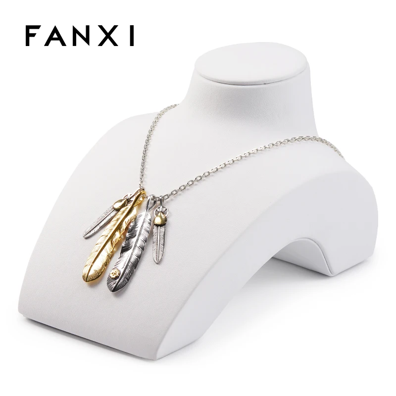 

Oirlv White Leather Necklace Bust Rack Necklace Display Stand Mannequin Model Pendant Holder Jewelry Expositor Shop Organizer