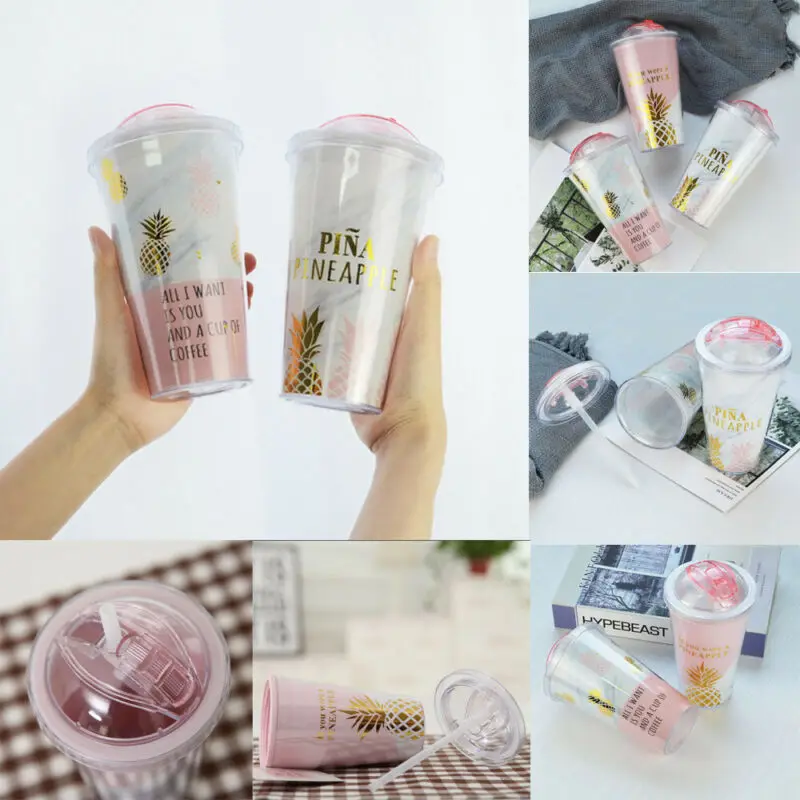 Пластиковая чашка для смузи напитков холодный кофейный сок с соломинкой жидкая