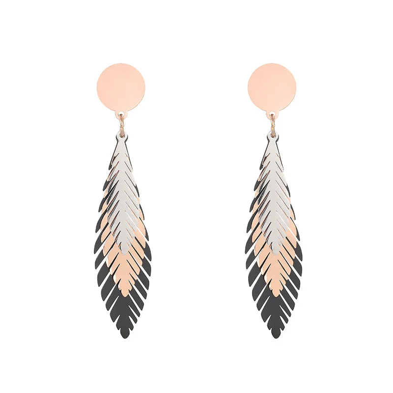 

JIOROMY Fashion Leaf Earrings Korean Titanium Steel For Women Dangle Elegant 3 Leaves Drop Earring Lady Jewelry