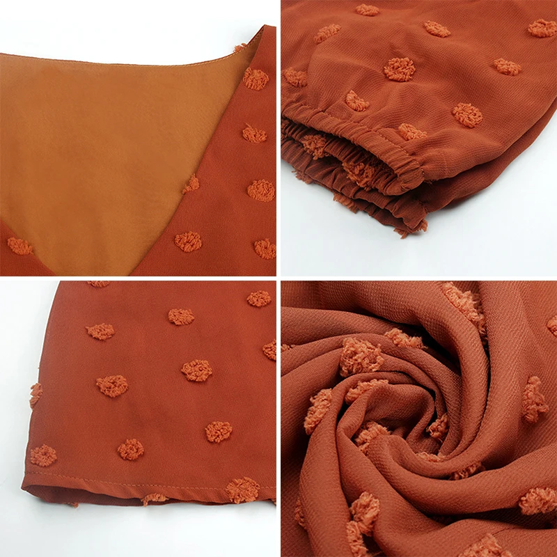 

Women's Chiffon Midi Dress Spring Summer Three Quarter Sleeve V Neck Ladies Dresses with Sashes High Waist Buttons for Female