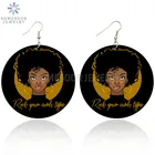 SOMESOOR рок ваши кудри Тип деревянные висячие серьги афро меланин Poppin черный девушка хип-хоп петли с обеих сторон Печатный для женщин подарок