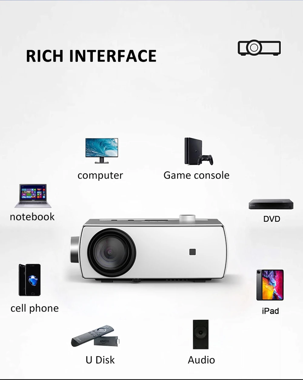Проектор VCHIP YG430 4K Android 1080P для домашнего кинотеатра зеркальное отображение