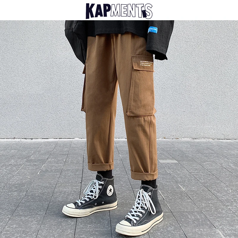 

KAPMENTS Men Harajuku Cargo Pants Black Sweatpants 2022 Spring Mens Streetwear Patchwork Pockets Joggers Male Vintage Trousers