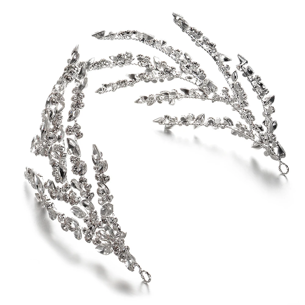 

Luxury Baroque White Crystal Leaf Bridal Crown Tiaras Rhinestone Crowns Infantis Brides Headbands Wedding Hair Accessories
