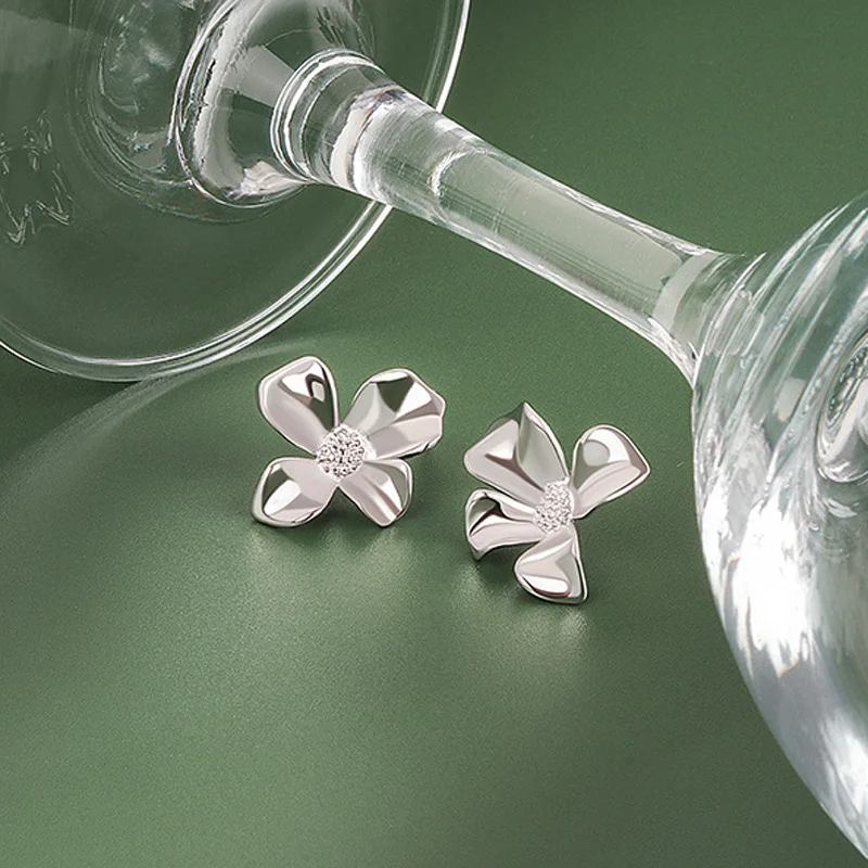

Fashion Flower Stud Earrings For Women 925 Sterling Silver Jewelry Plant Earring Valentine's Day Accessories Girl Gifts KOFSAC