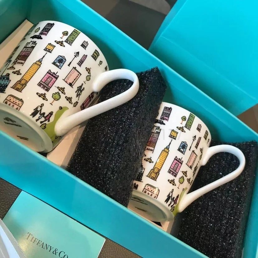 

Ceramic Mugs Coffee Tea Milk Water Cups & Saucers Kitchen Dining Utensils Blue Presents Box Packaging Wedding Birthday Gifts