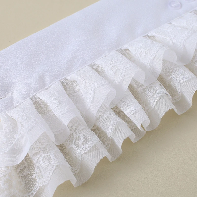 

Literary Women Sweet Fake Sleeves Double Layer Ruffles Lace Detachable Flared Cuffs Sweater Decorative Wrist Warmers