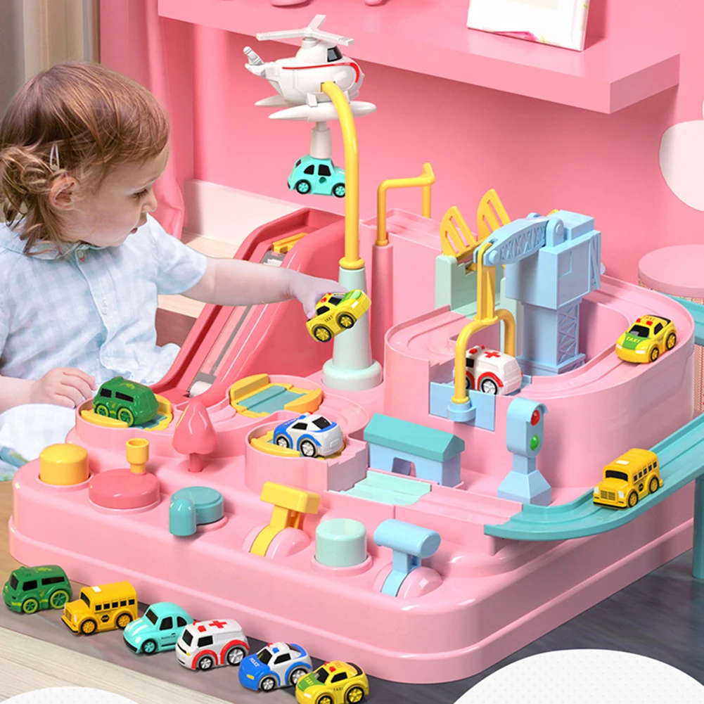 

Pink Girls Rail Car Train Track Automobile Model Gifts Kids Adventure Mechanical Smart Puzzle Game Educational Interactive Toys