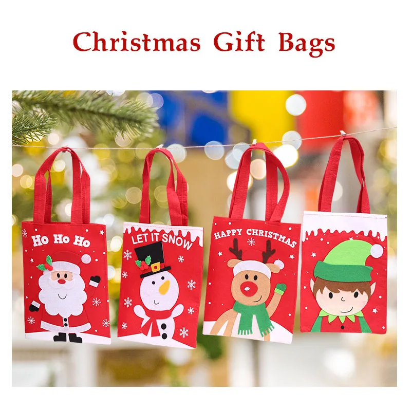 

Christmas Gift Bags Cute Santa Snowman Elk Pattern Cloth Bucket Bags Christmas New Year Party Gift Candy Bag Supplies Kids Favor