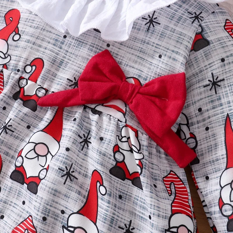 Long Sleeve Christmas Baby Dress Set Ruffle Toddler Girl Outfit Bow Princess Dress Santa Claus Print Bloomers Shorts Party Dress