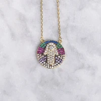 15mm coin pendant hamsa necklace chain turkey style multicolored cz chain gold necklace for women